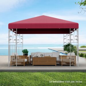 Paviljona rezerves jumta pārsegs 300 × 300 cm, vīna sarkans, ar aizdares siksnām