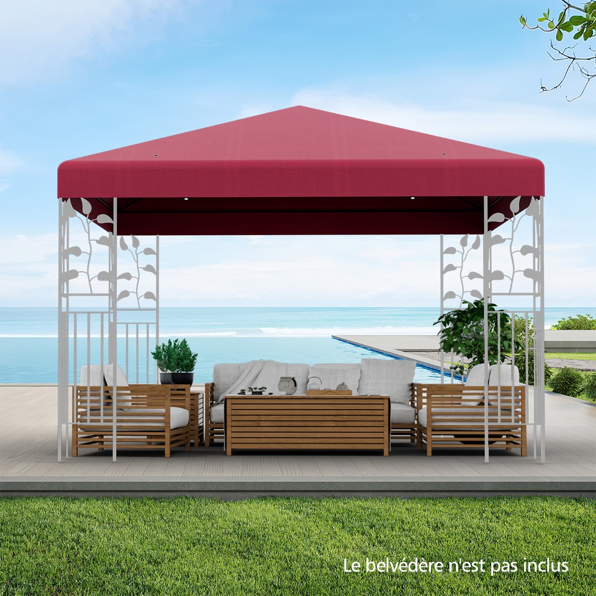 Paviljona rezerves jumta pārsegs 300 × 300 cm, vīna sarkans, ar aizdares siksnām