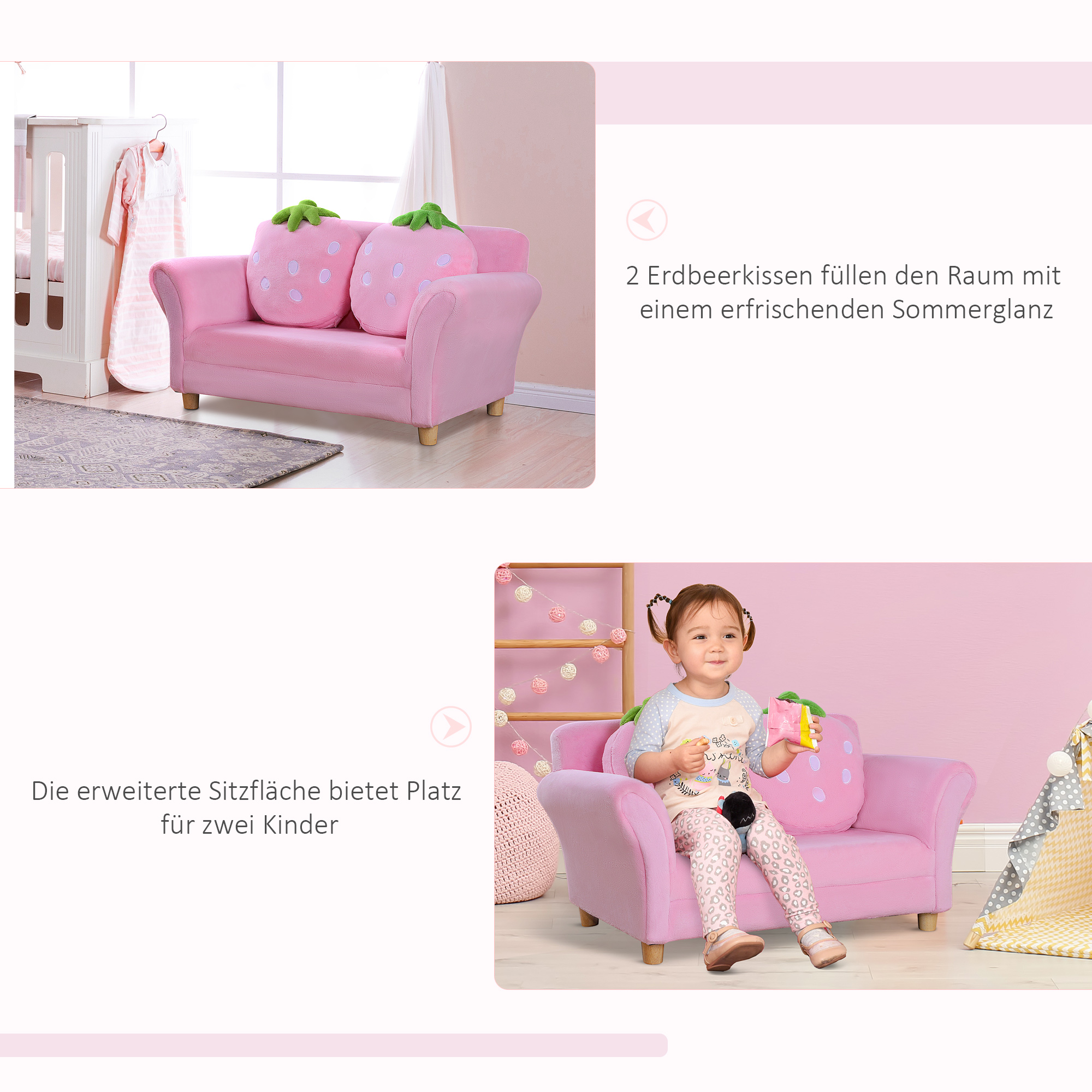 Bērnu sofa ar zemeņu dizainu, rozā, 90 x 53 x 48 cm - Image 6