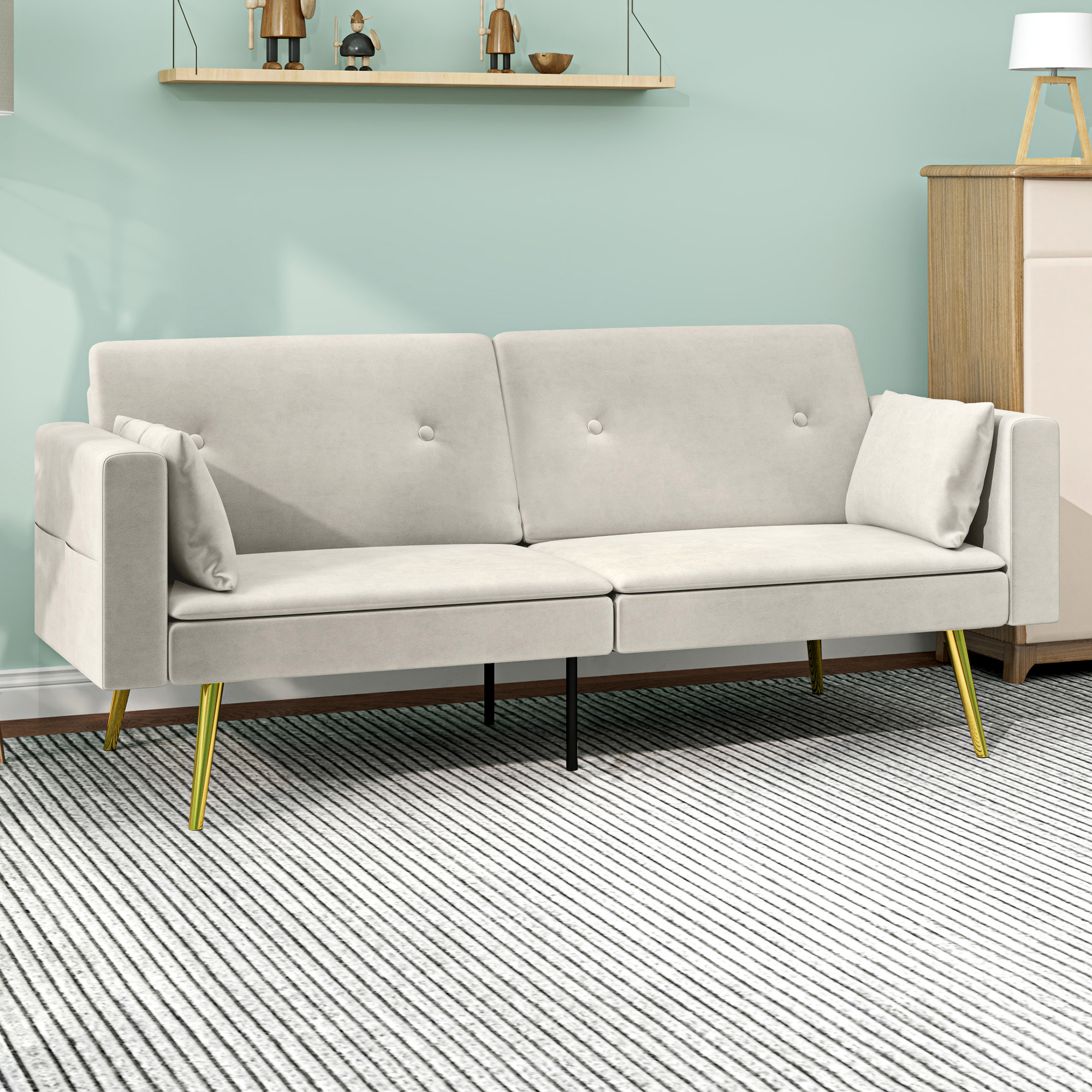 2 vietu sofa-guļamā gulta, regulējama atzveltne, smilškrāsas, 181 x 73 x 78,5 cm - Image 2