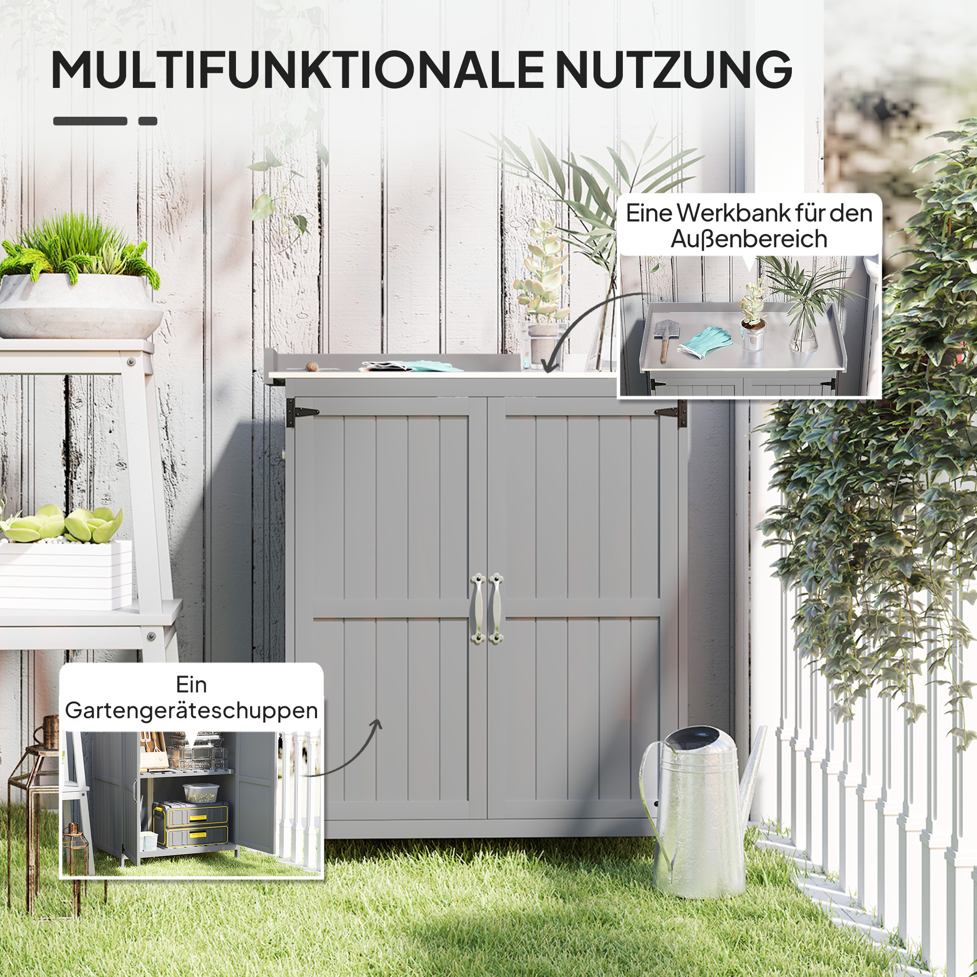 Puutarhakaappi työpinnalla, harmaa, 74 x 43 x 88 cm - Image 4