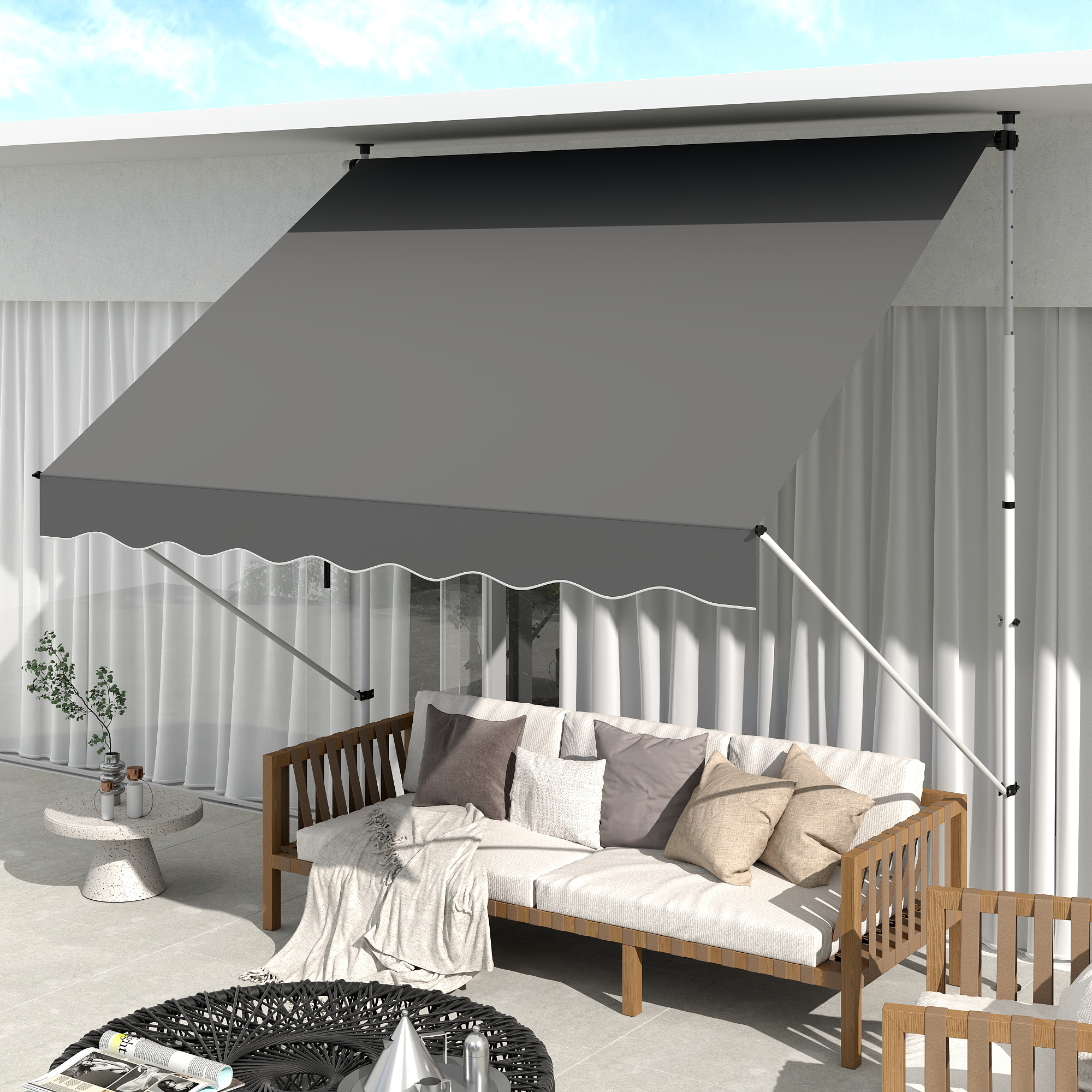 Kiinnitysmarkiisi käsikammella, harmaa, 300 x 150 cm - Image 2
