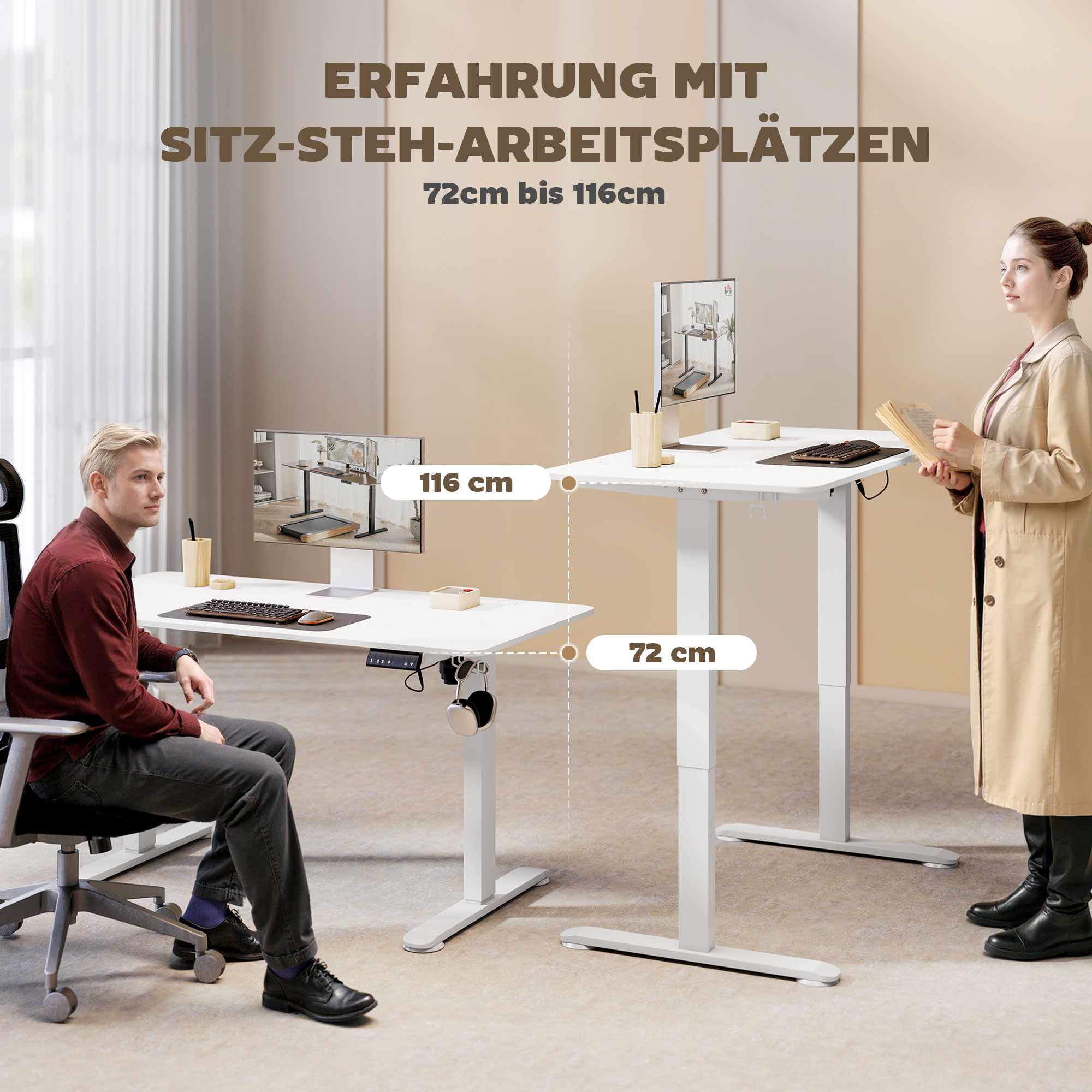 Elektrisks augstumā regulējams galds, balts, 140 x 70 x 72-116 cm - Image 7
