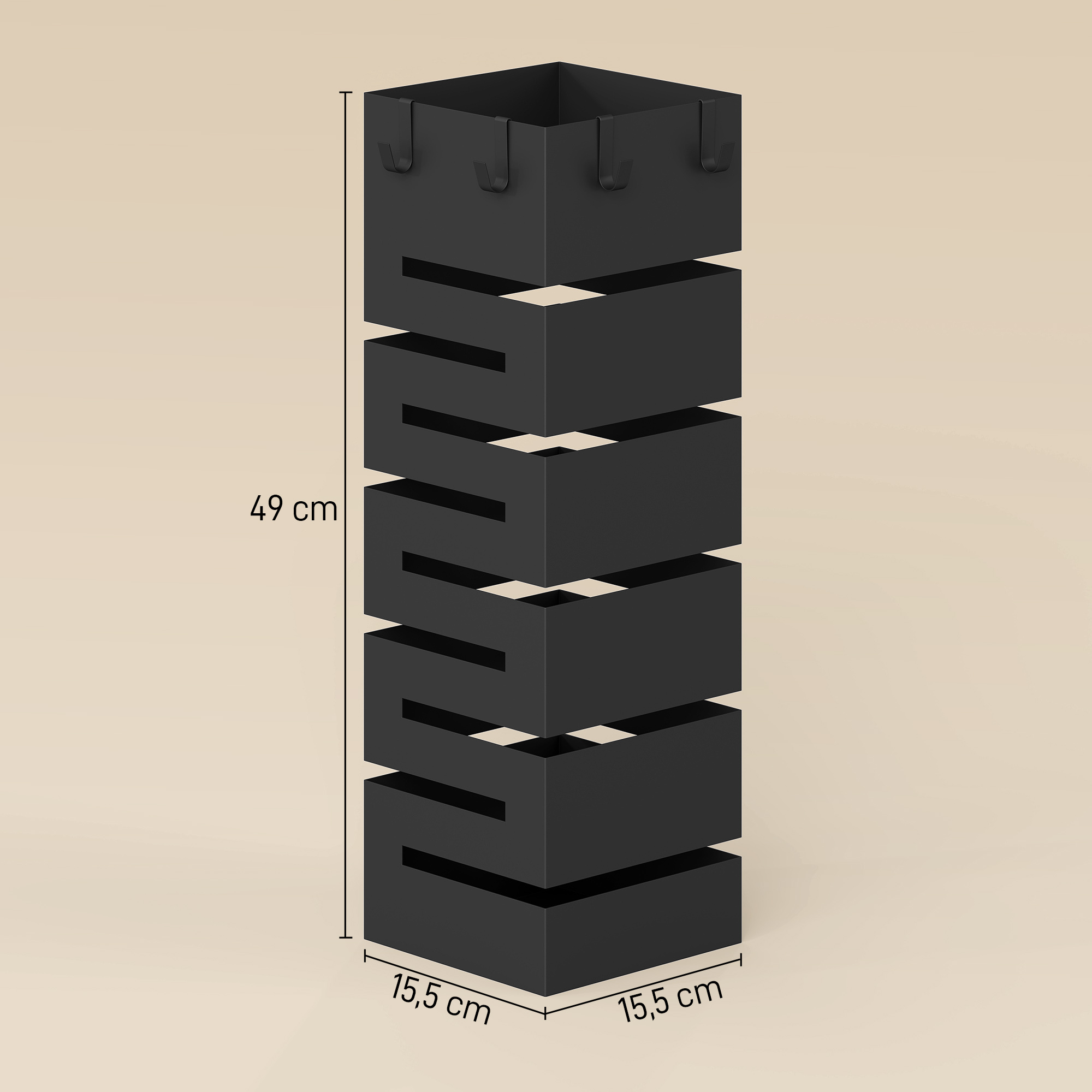 Sateenvarjoteline, metallia, musta, 15,5 x 15,5 x 49 cm, 8 sateenvarjolle - Image 3
