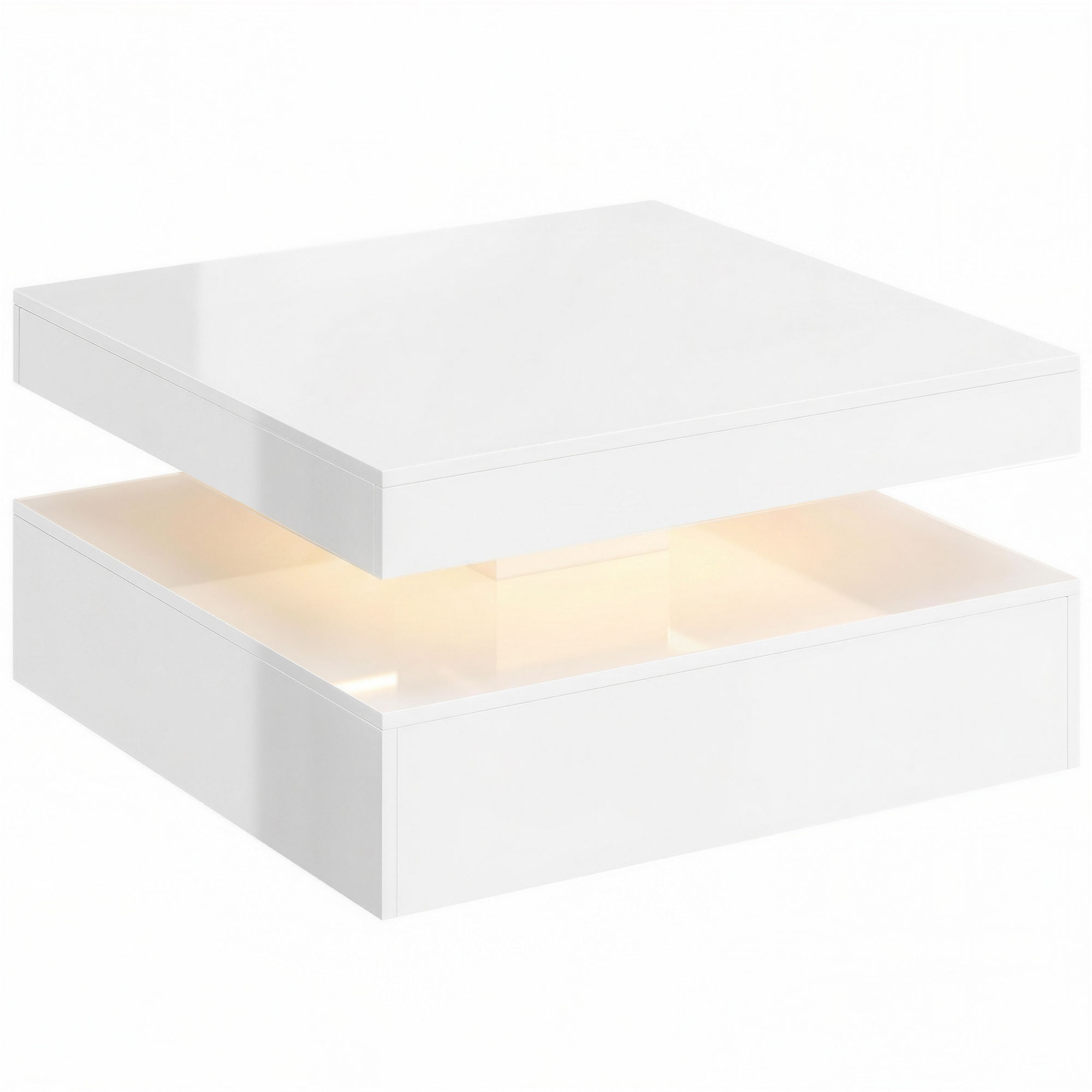 LED kavos staliukas su saugykla, 2 lygių, baltas, 78 x 78 x 40 cm