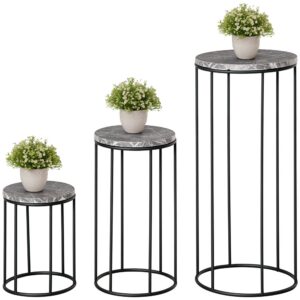 3-osaline metallist lillealuste komplekt, must ja hall, marmori ilmega