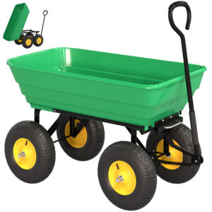Puutarhakärry kallistustoiminnolla, enintään 200 kg, 75 l, tummanvihreä