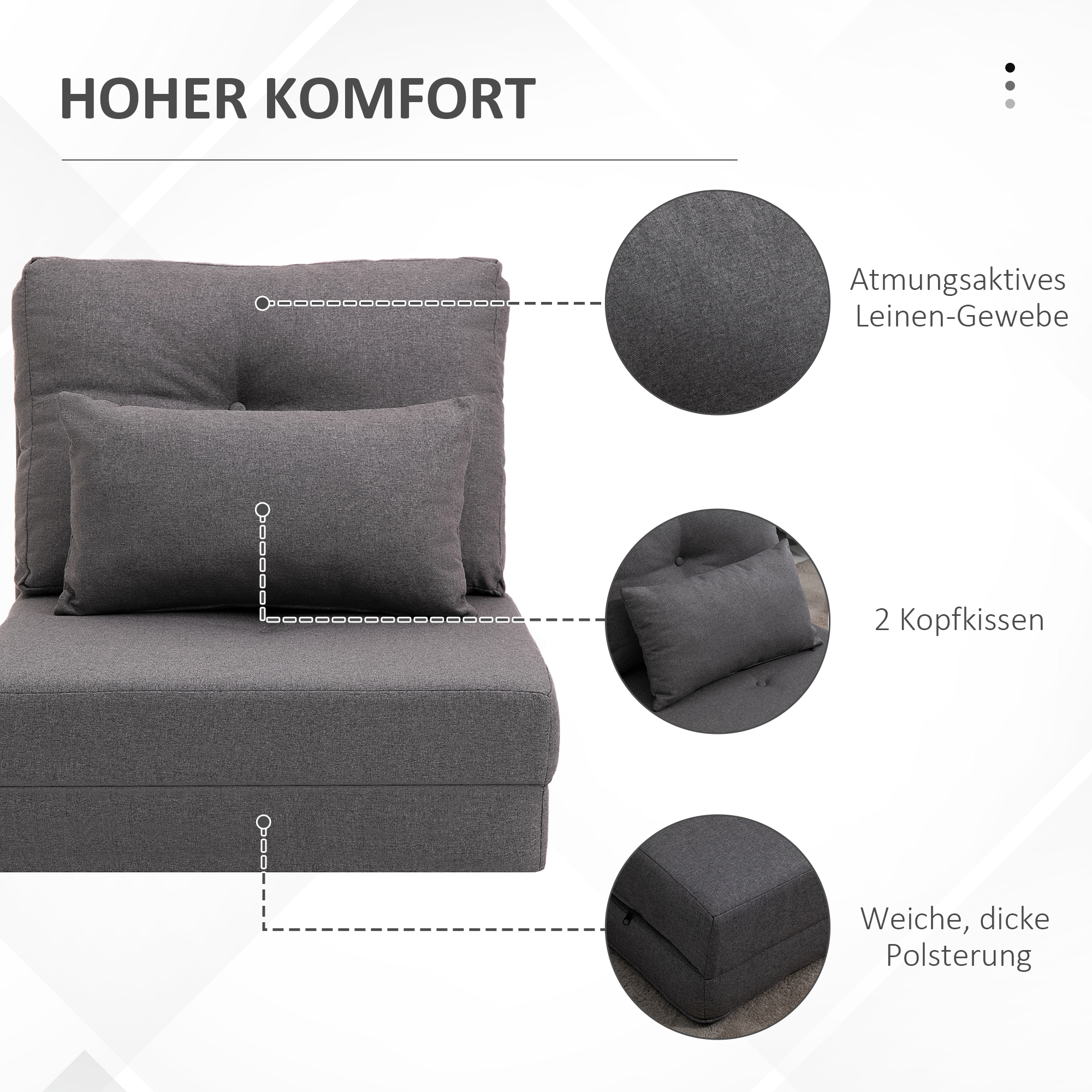 Saliekama grīdas sofa-gulta, tumši pelēka, 60 x 80 x 56 cm - Image 6