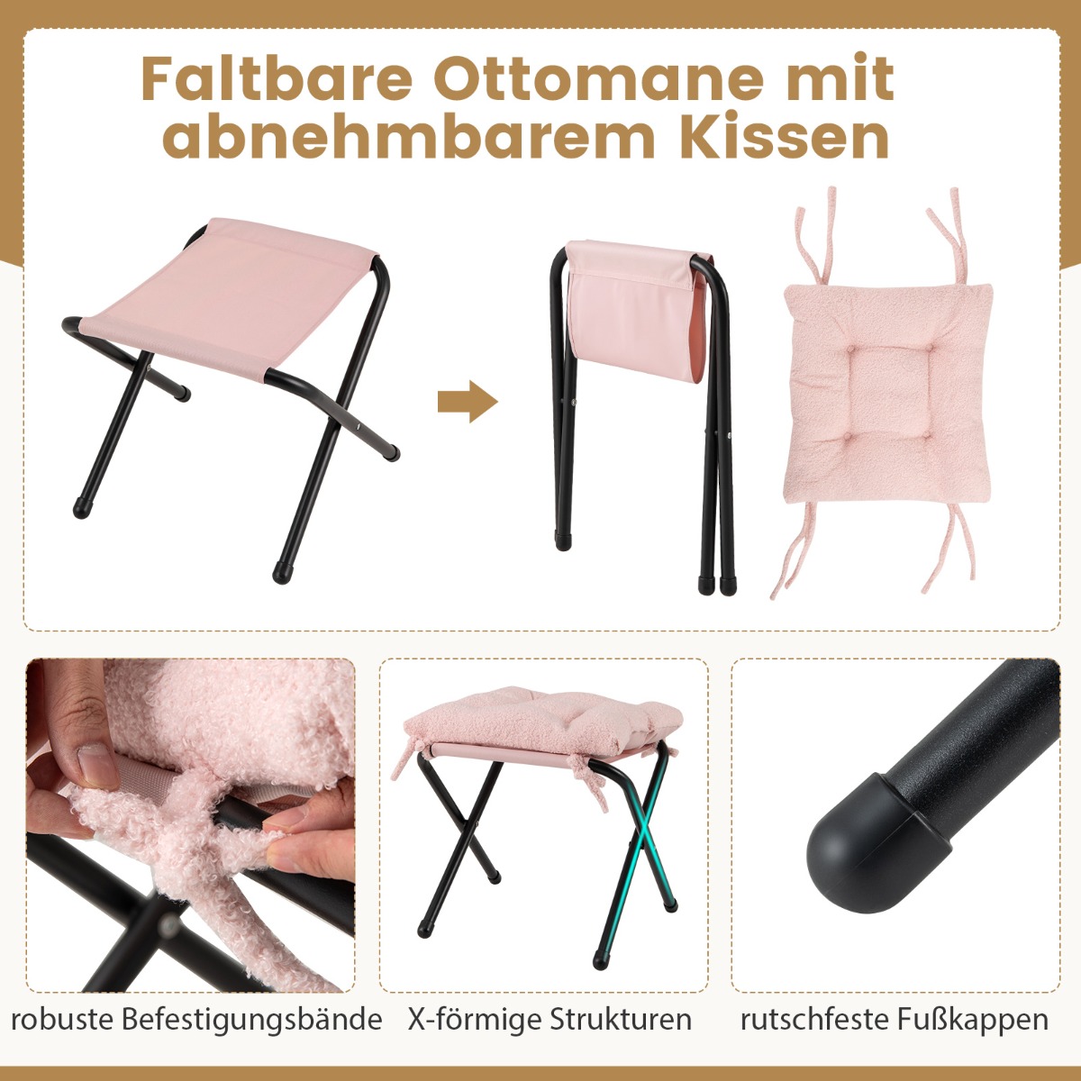 Modernus fotelis su sulankstomu pakoja ir pagalve - rožinis - Image 5