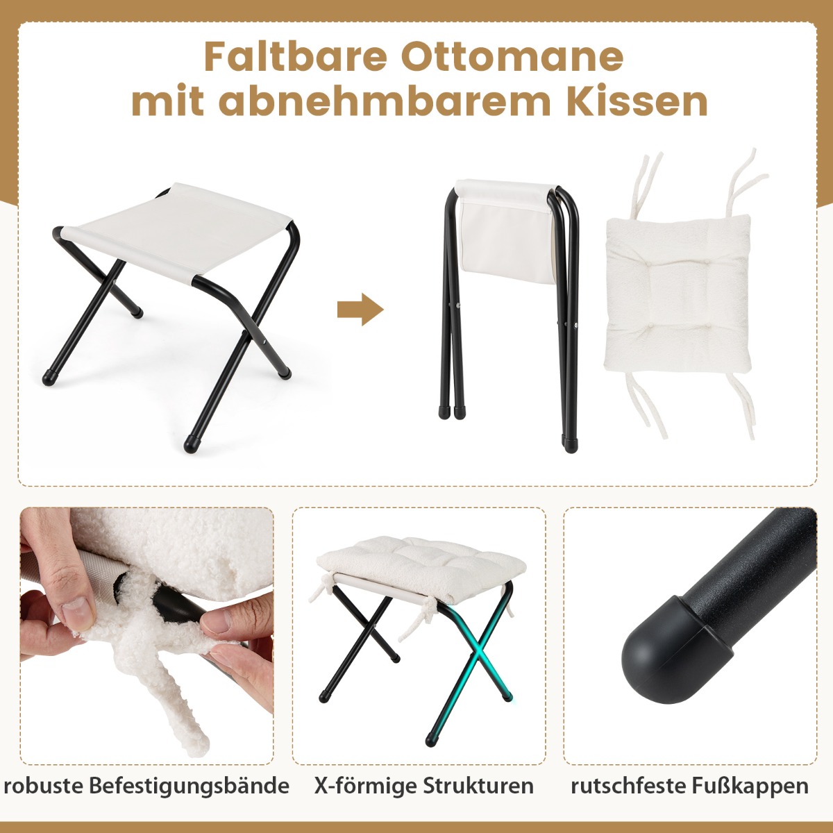 Moderni nojatuoli taitettavalla jalkatuella ja tyynyllä - beige - Image 3