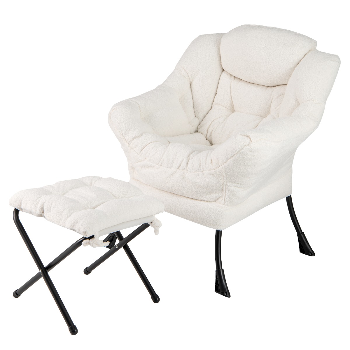 Moderni nojatuoli taitettavalla jalkatuella ja tyynyllä - beige - Image 5