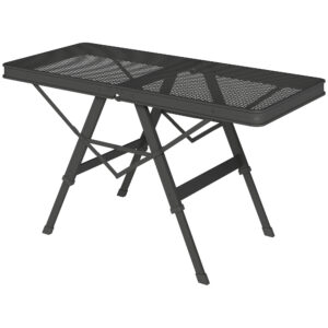 Reguleeritav kämpingulaud, kokkupandav, metallvõrest lauaplaadiga, must, 90 x 40,5 x 48-58 cm