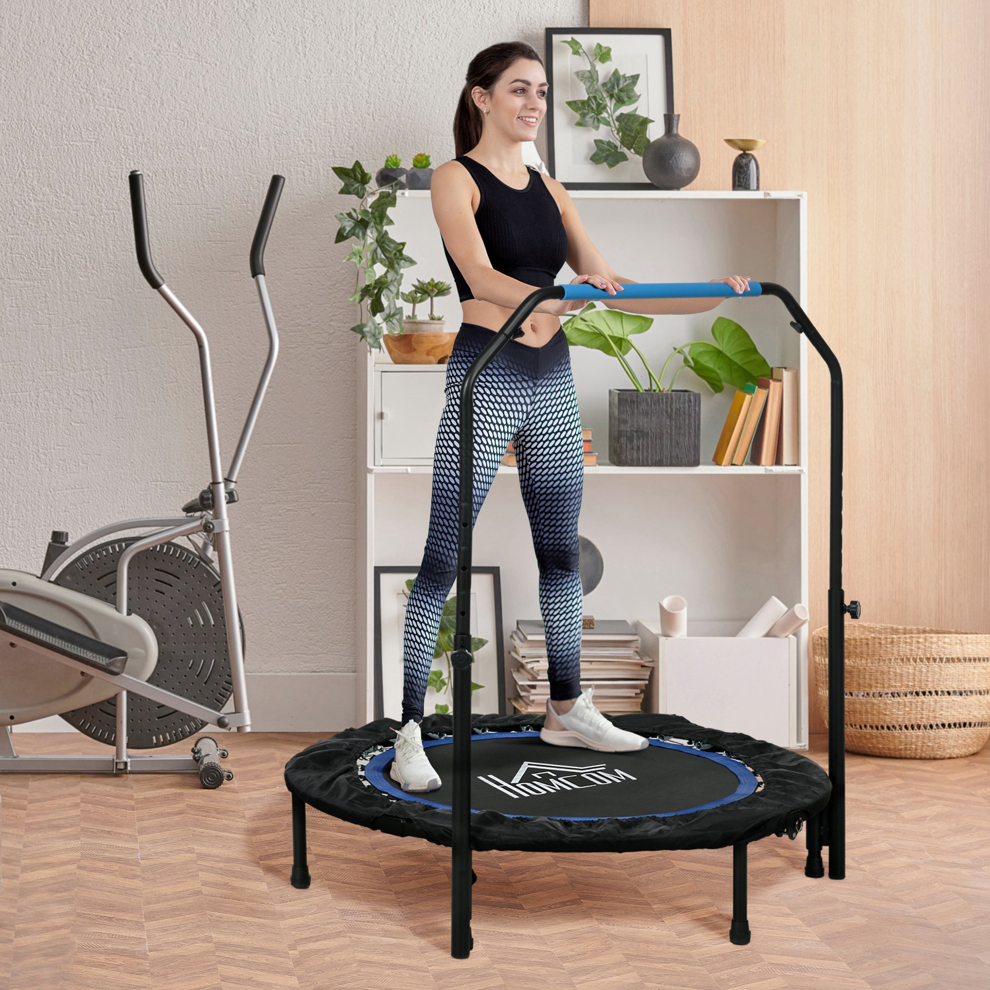 Salokāms fitnesa batuts ar regulējamu rokturi, Ø102 x 99-123 cm, melns / zils - Image 2