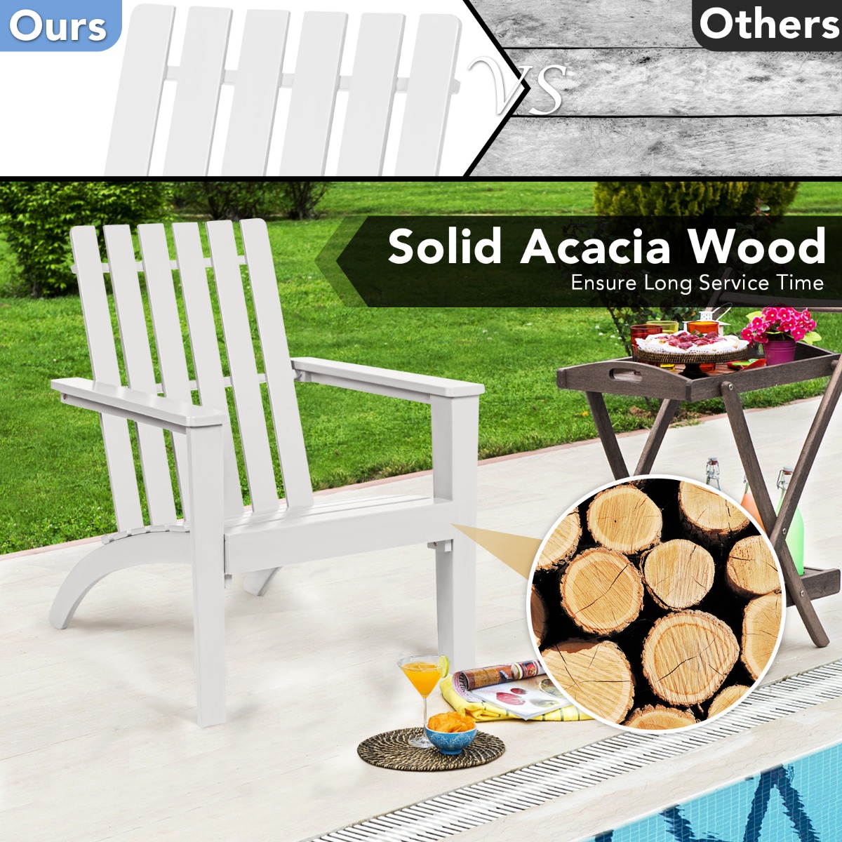Lauko Acacia Medžio Adirondack Poilsio Kėdė Balta - Image 3