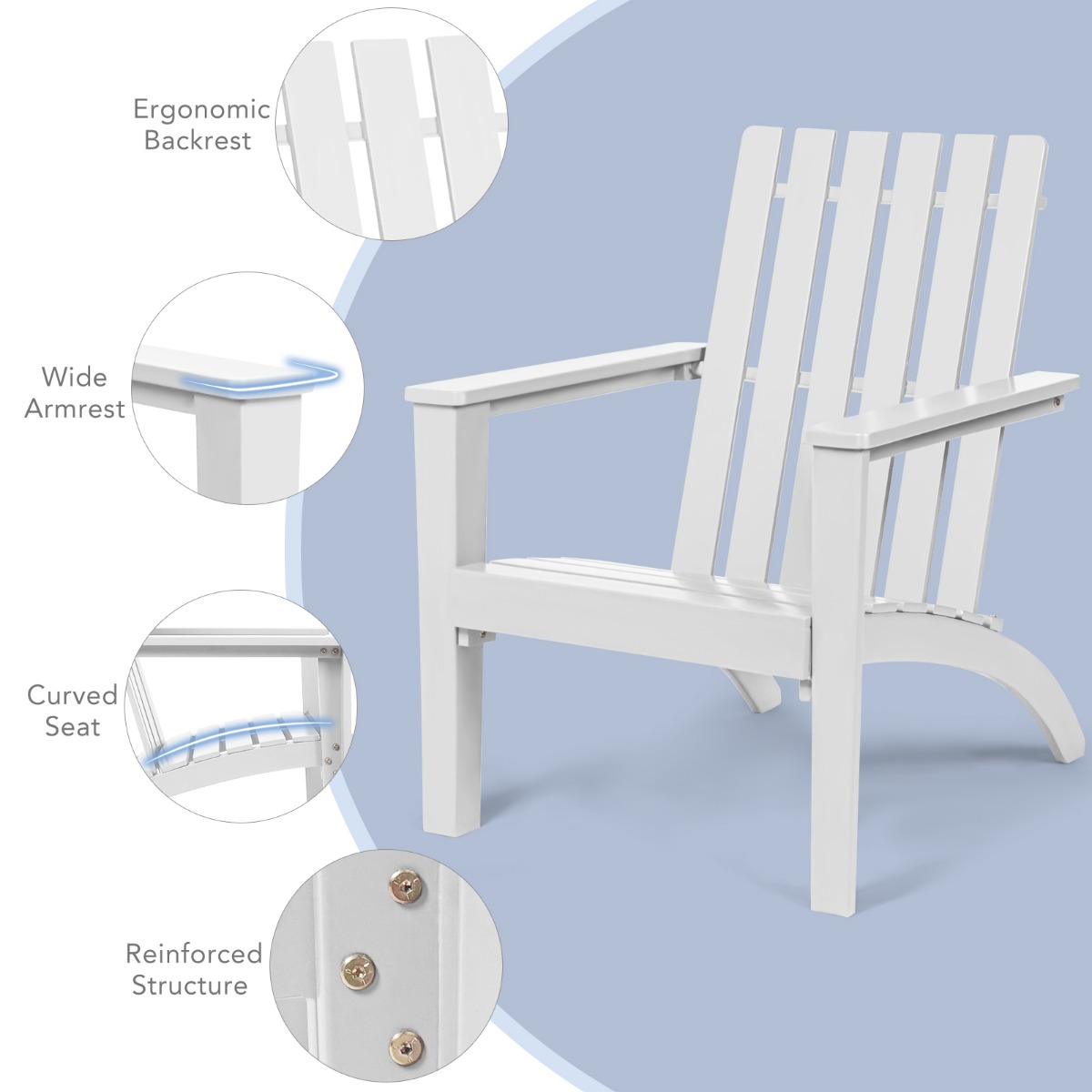Lauko Acacia Medžio Adirondack Poilsio Kėdė Balta - Image 5