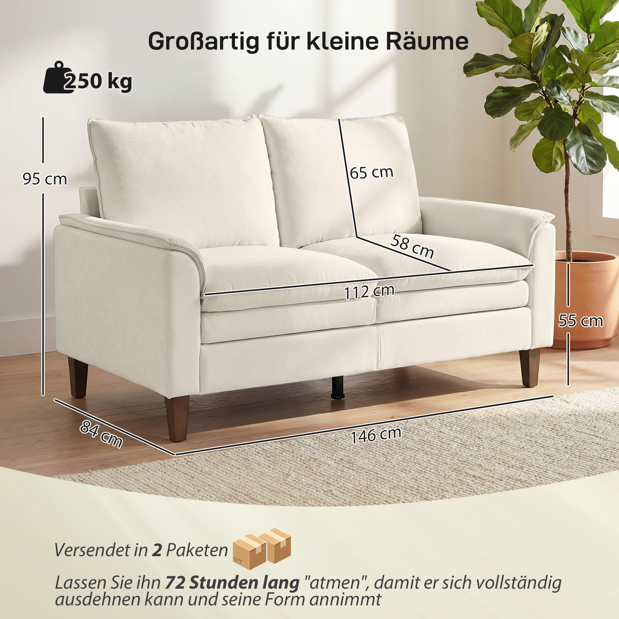 2 vietų sofa, 146 cm, kreminė - Image 3