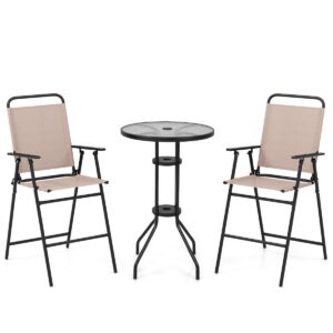 3-osaline välisbistroo komplekt 2 kokkupandava tooliga - beež