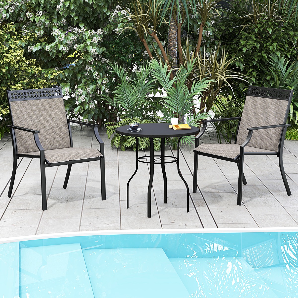2 kpl Patio nojatuolit säänkestävällä kankaalla - Ruskea - Image 5