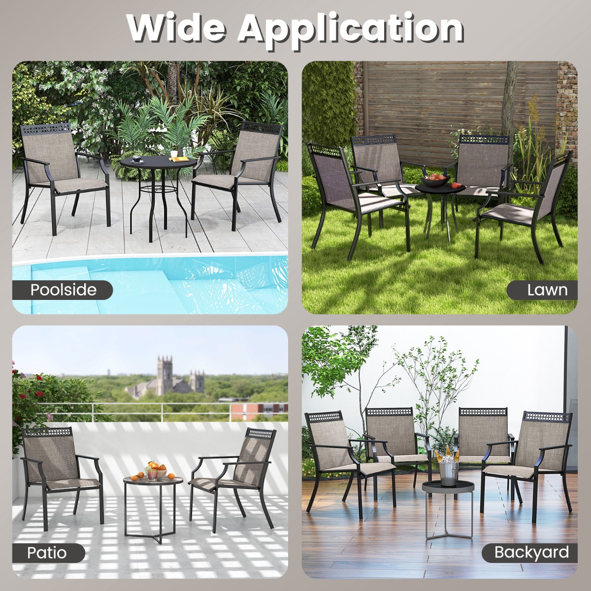2 kpl Patio nojatuolit säänkestävällä kankaalla - Ruskea - Image 8