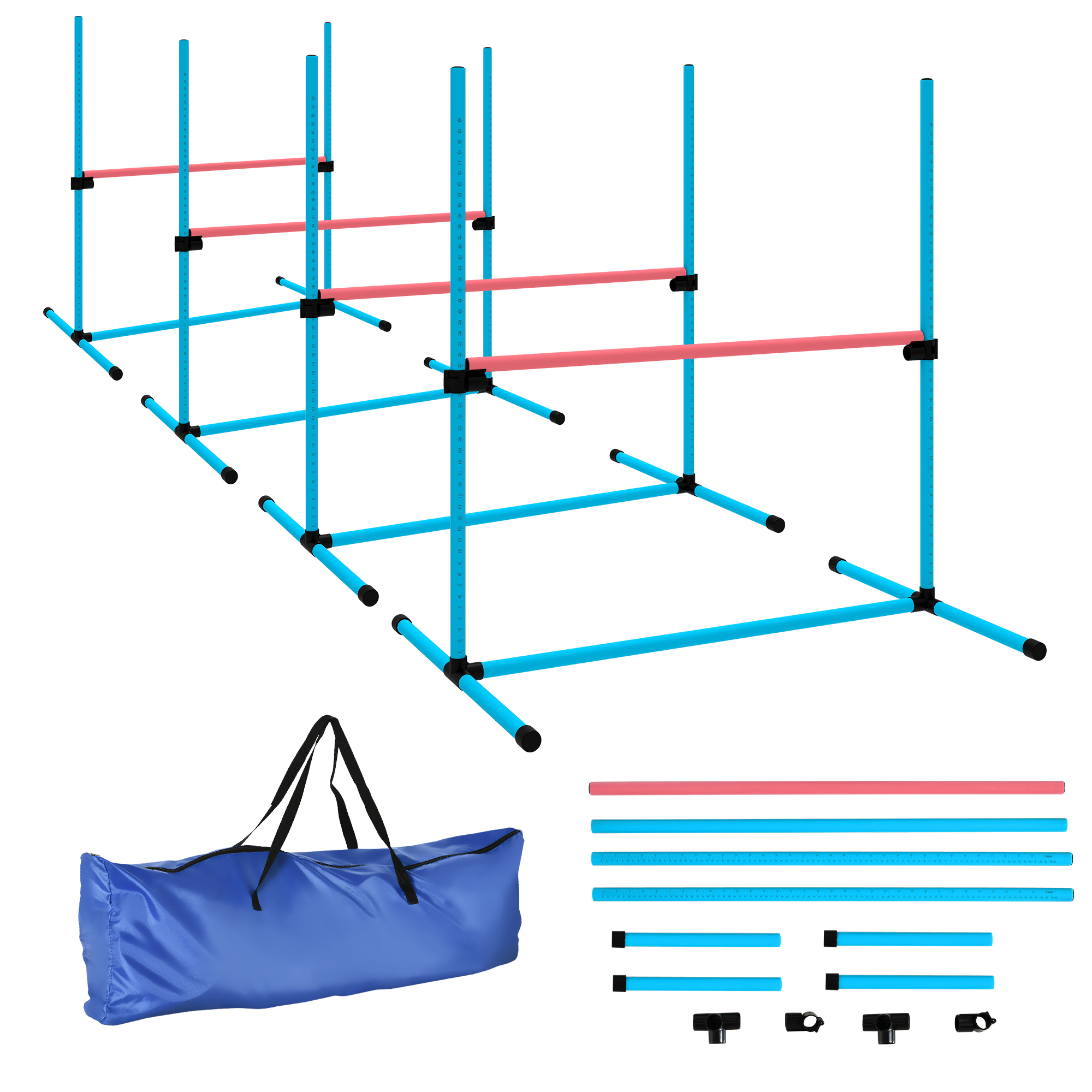 Koerte agility komplekt, 4-osaline, reguleeritava kõrgusega, helesinine, 99 x 65 x 94 cm