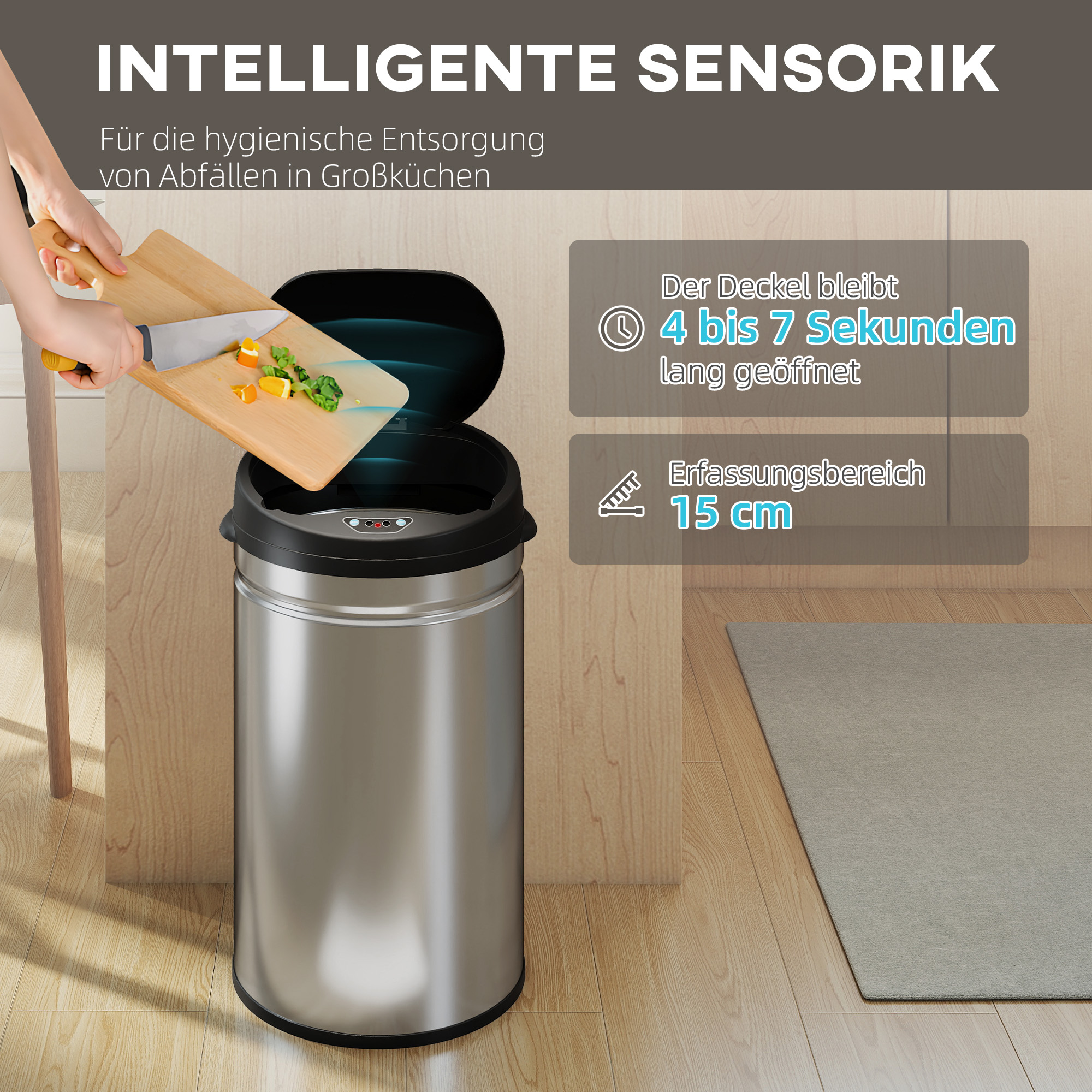 30 l sensoriska atkritumu tvertne ar Soft-Close, bezkontakta no nerūsējoša tērauda - Image 4
