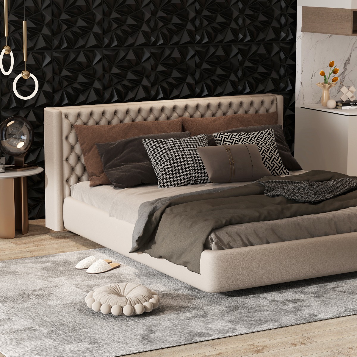 20 vnt. 3D PVC Sienų Plokštės Juodos