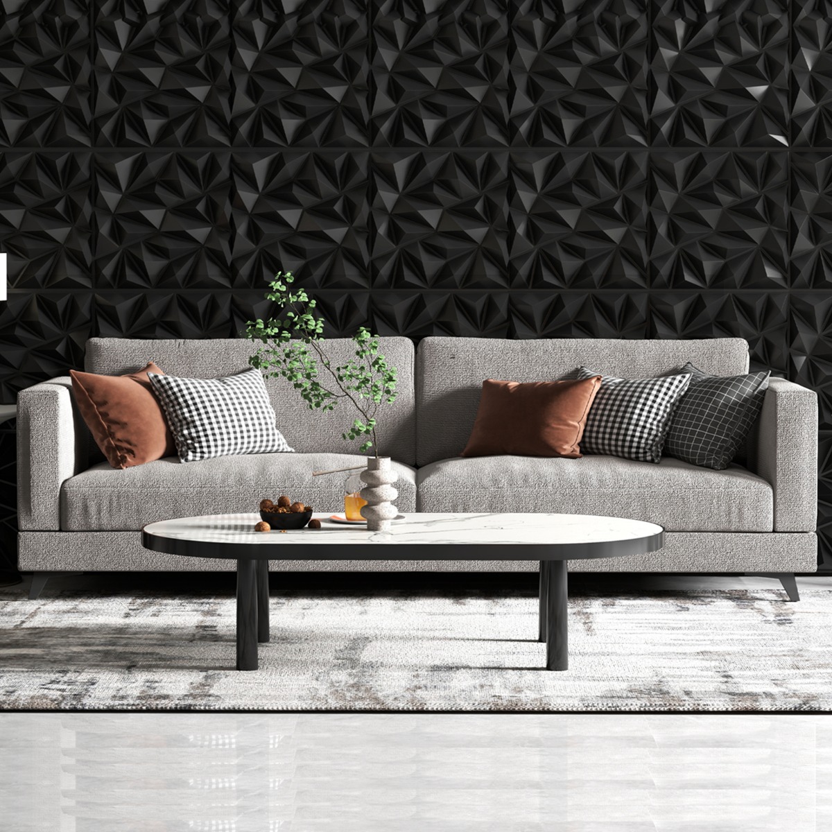 20 vnt. 3D PVC Sienų Plokštės Juodos - Image 2