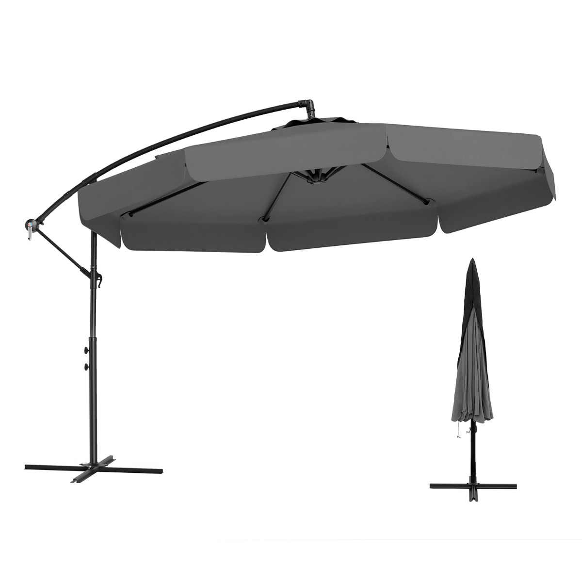 290 cm terassin sivuvarjo, harmaa, röyhelöreunalla - Image 4