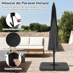 290 cm terrassis külgvarjuga päikesevari, hall, volangäärega