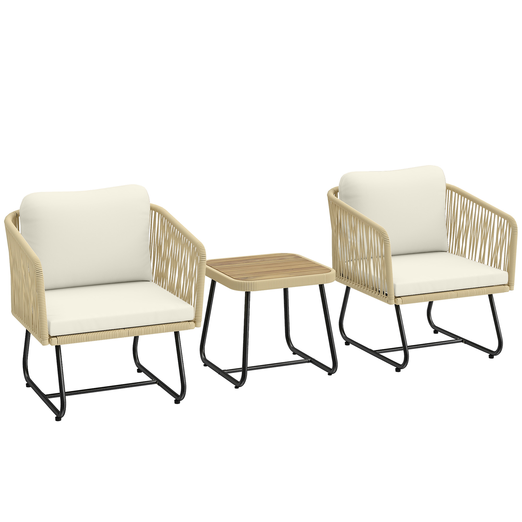 3-osaline rotangist bistrokomplekt, beež, kreemvalge ja teak-toon, 65 x 61 x 70 cm