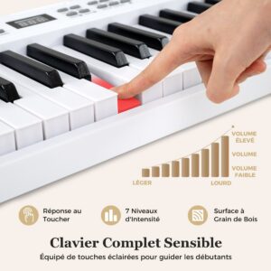 Vaikiškas sulankstomas 61 klavišų pianinas, baltas
