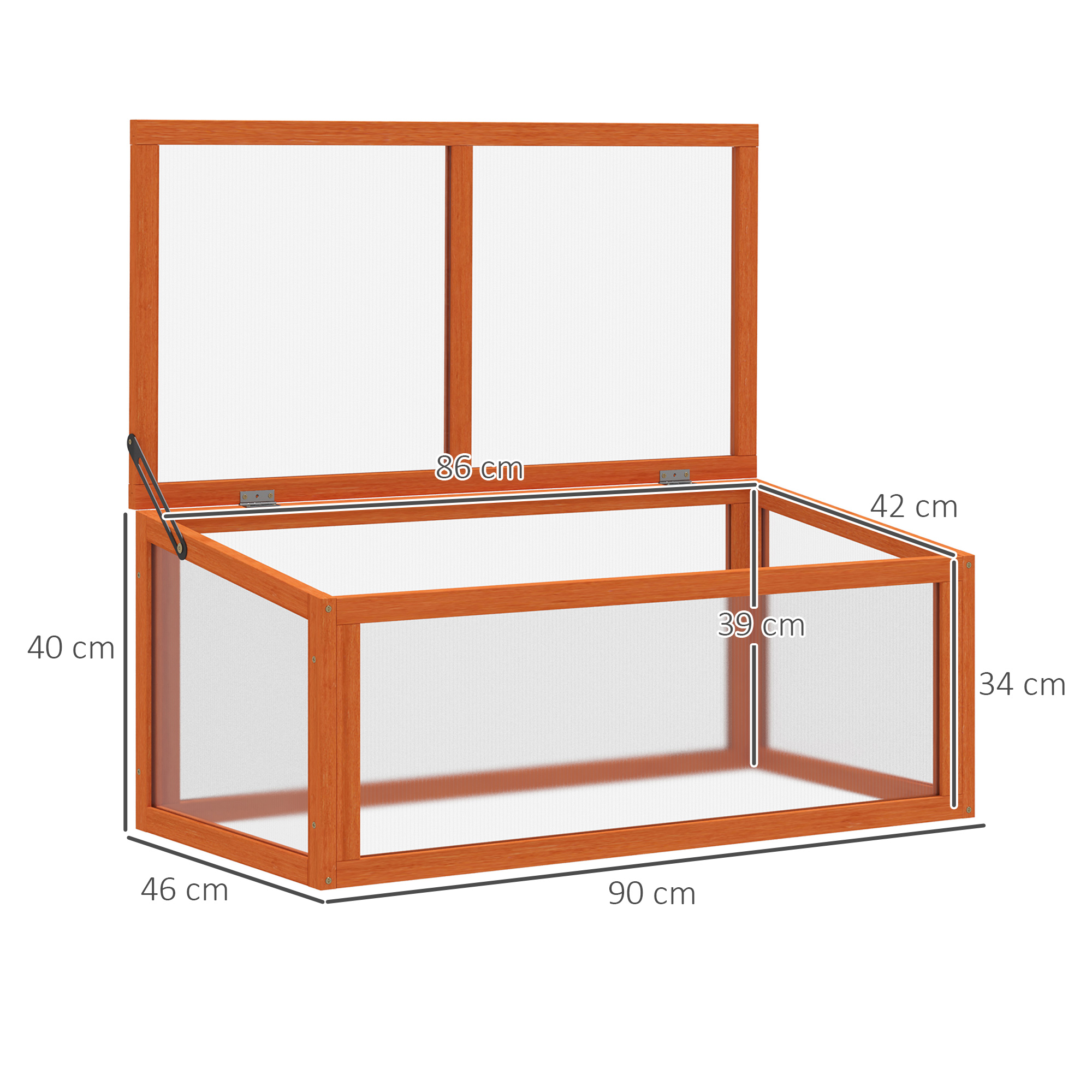 Kasvatuslaatikko puusta ja polykarbonaatista, oranssi, 90 x 46 x 40 cm - Image 3