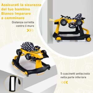 4-in-1 taitettava kävelytuki keltainen