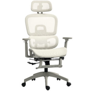 Bürootool, ergonoomiline, võrkriie, beež, käetugede ja peatoega, 66 x 64 x 114-122 cm
