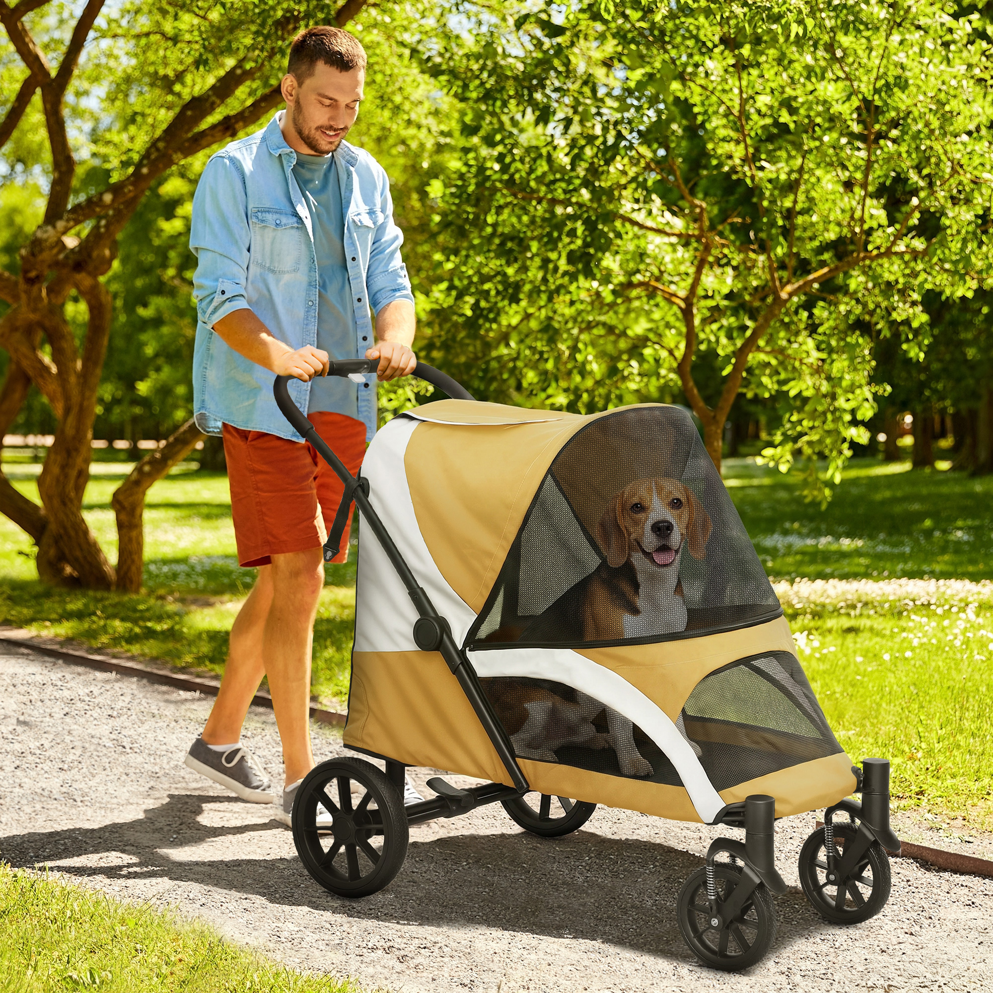Šunų vežimėlis, sulankstomas šunų vežimėlis vidutinio dydžio šunims, rudas, 25 kg - Image 2