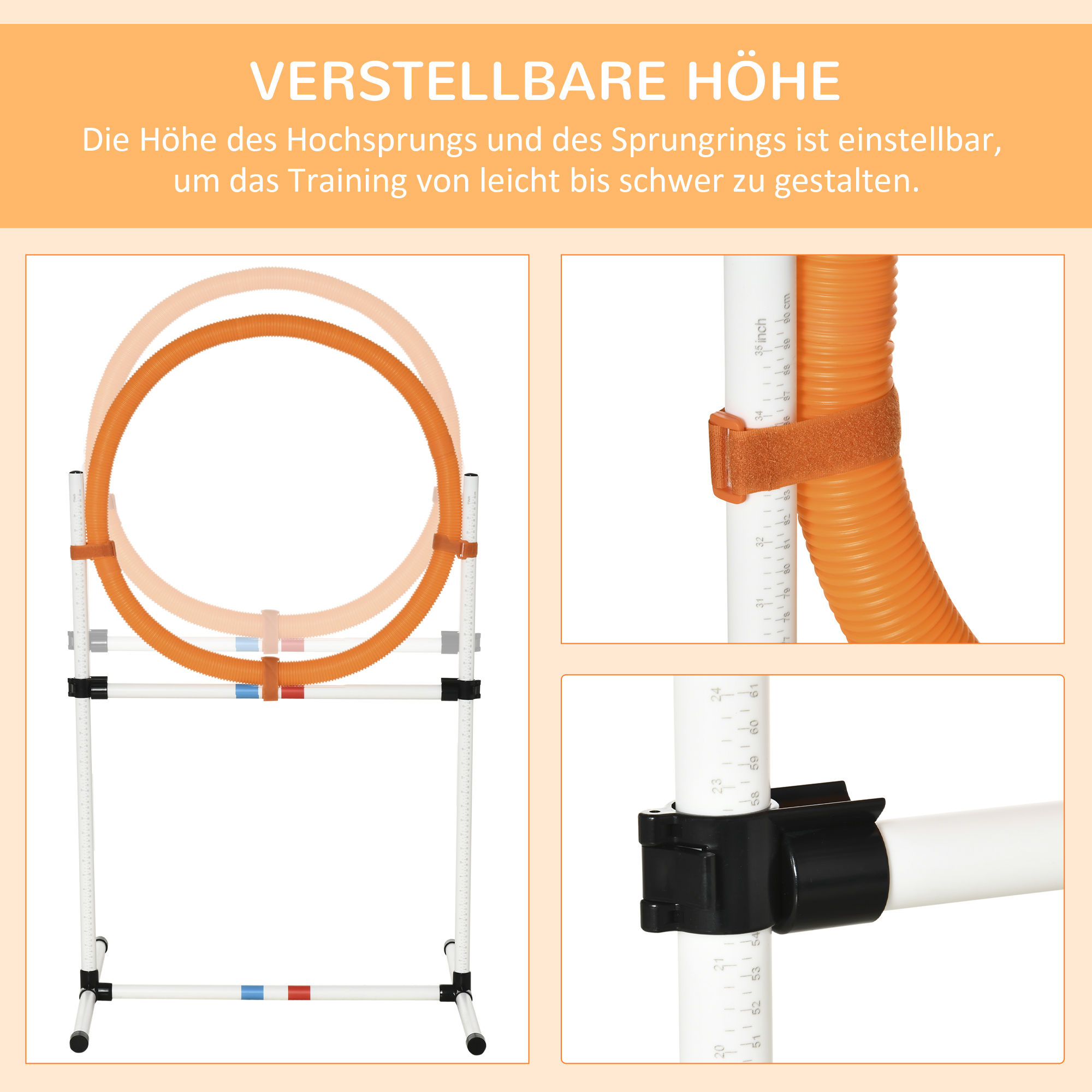 Šunų agility treniruočių rinkinys su žiedu 2 viename, Model 4, plastikas PE, balta+oranžinė, 74,5 x 66 x 91 cm - Image 4