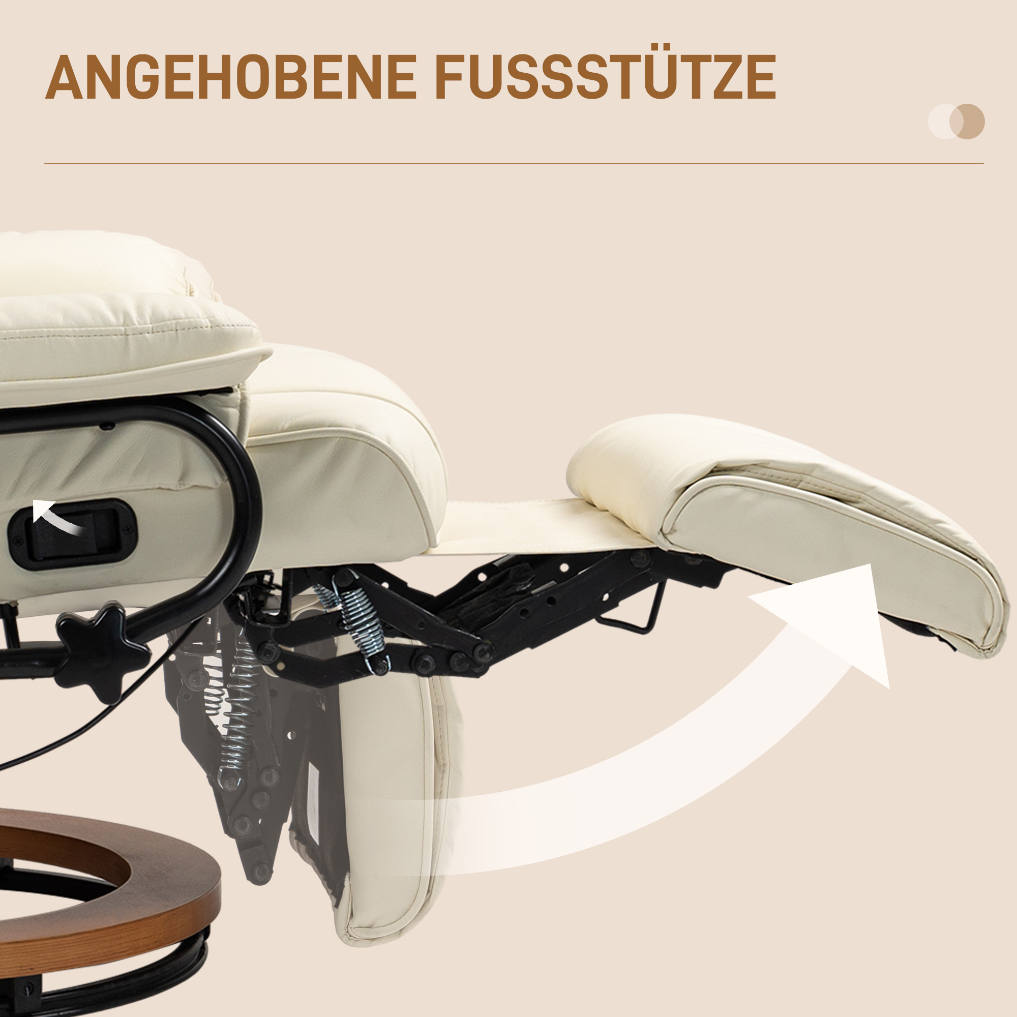 Recliner-kiiktool, kunstnahk, kreemvalge, kuni 150 kg - Image 5