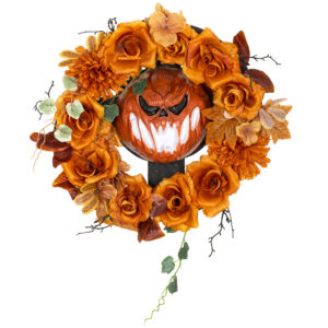 Halloween-koristekranssi kurpitsakuviolla, oranssi, 44 x 9 x 44 cm, muovi