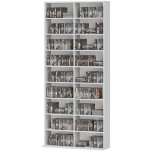Dvd- ja cd-riiul, valge, 78,5 x 24 x 175 cm, 18 sektsiooni