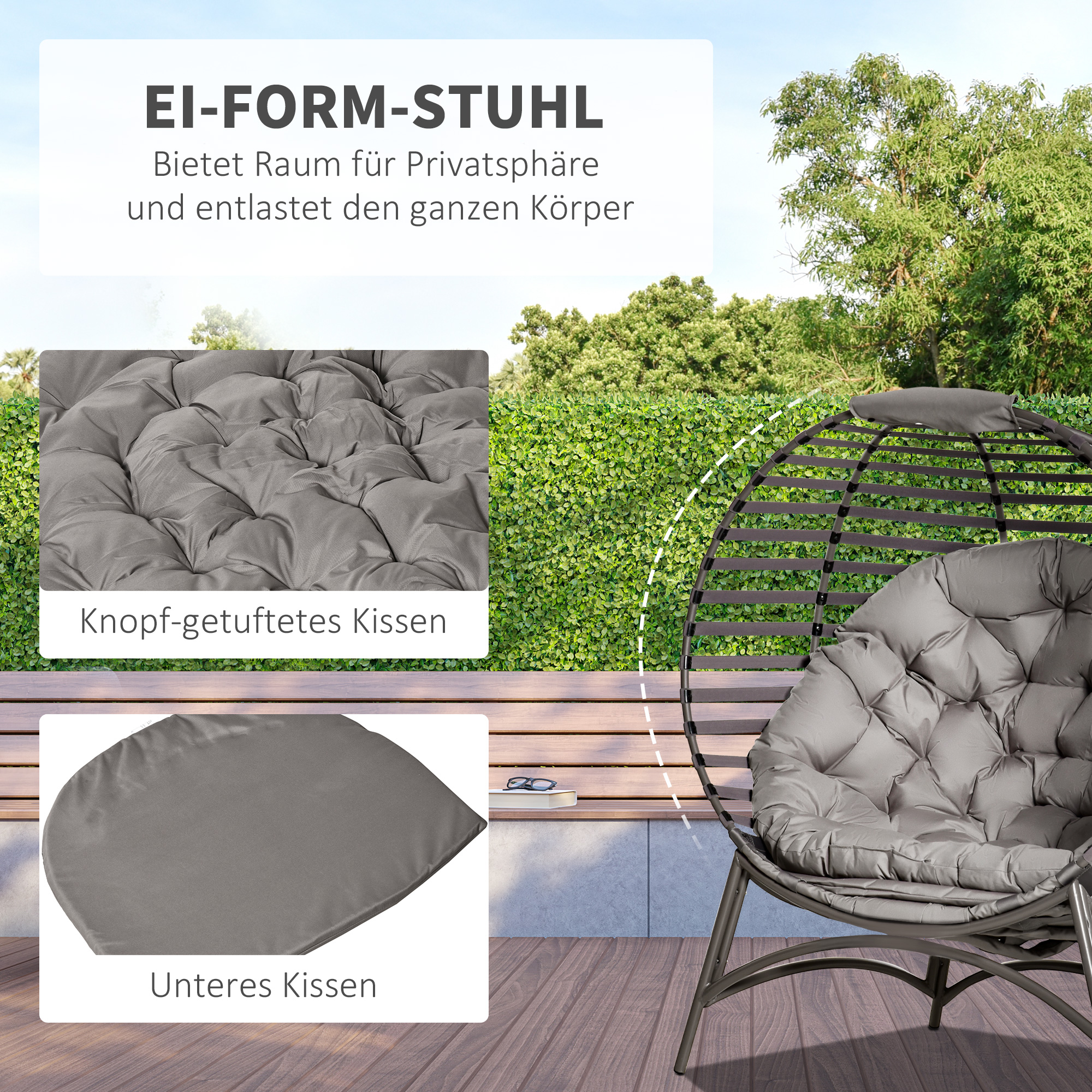 Papasan-tuoli puutarhaan, hiekanruskea, teräs, 118 x 75 x 139 cm - Image 5