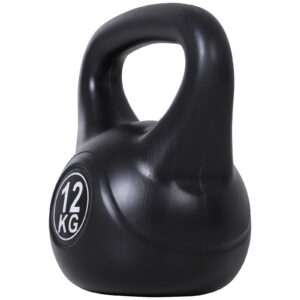 Kettlebell 12 kg, melna, plastmasa, smilšu pildījums
