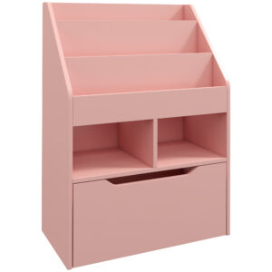 Lasten kirjahylly laatikolla, vaaleanpunainen, 60 x 29,9 x 90 cm