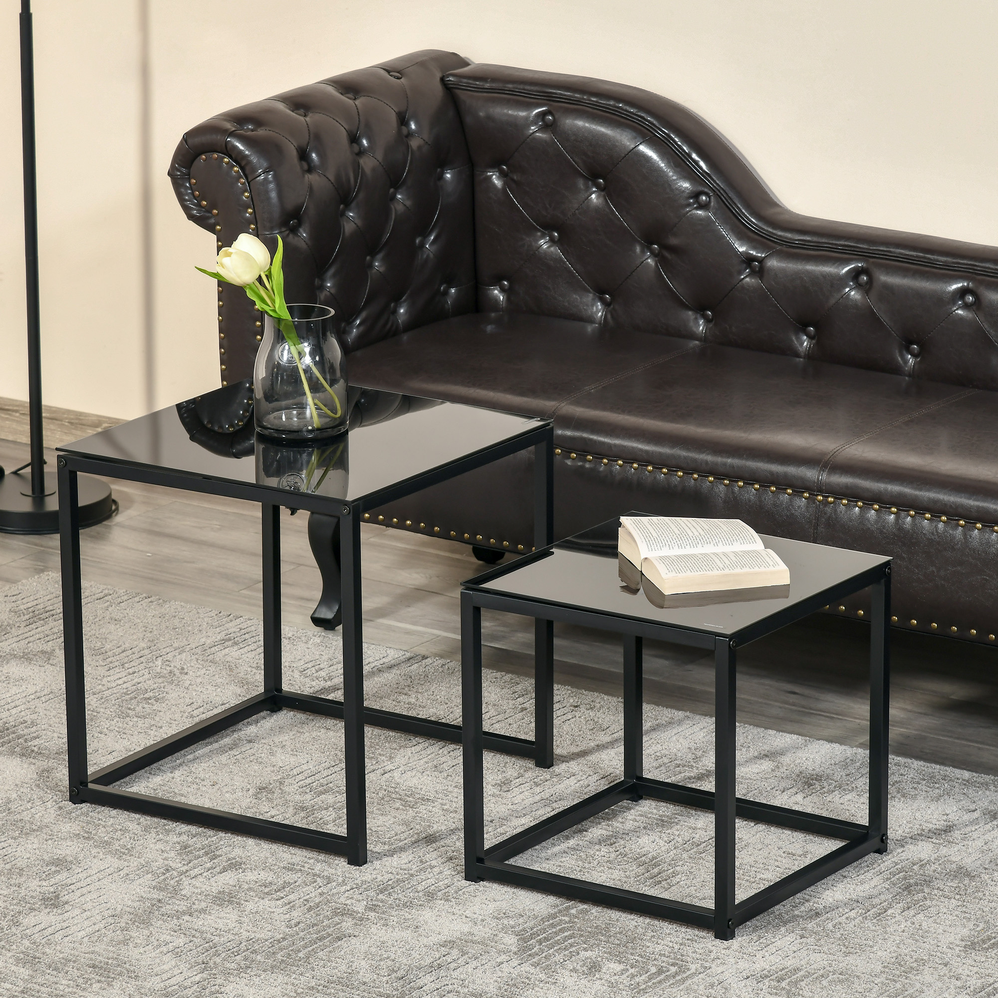 2-osaline külglaudade komplekt, modernne disain, must, karastatud klaas - Image 6