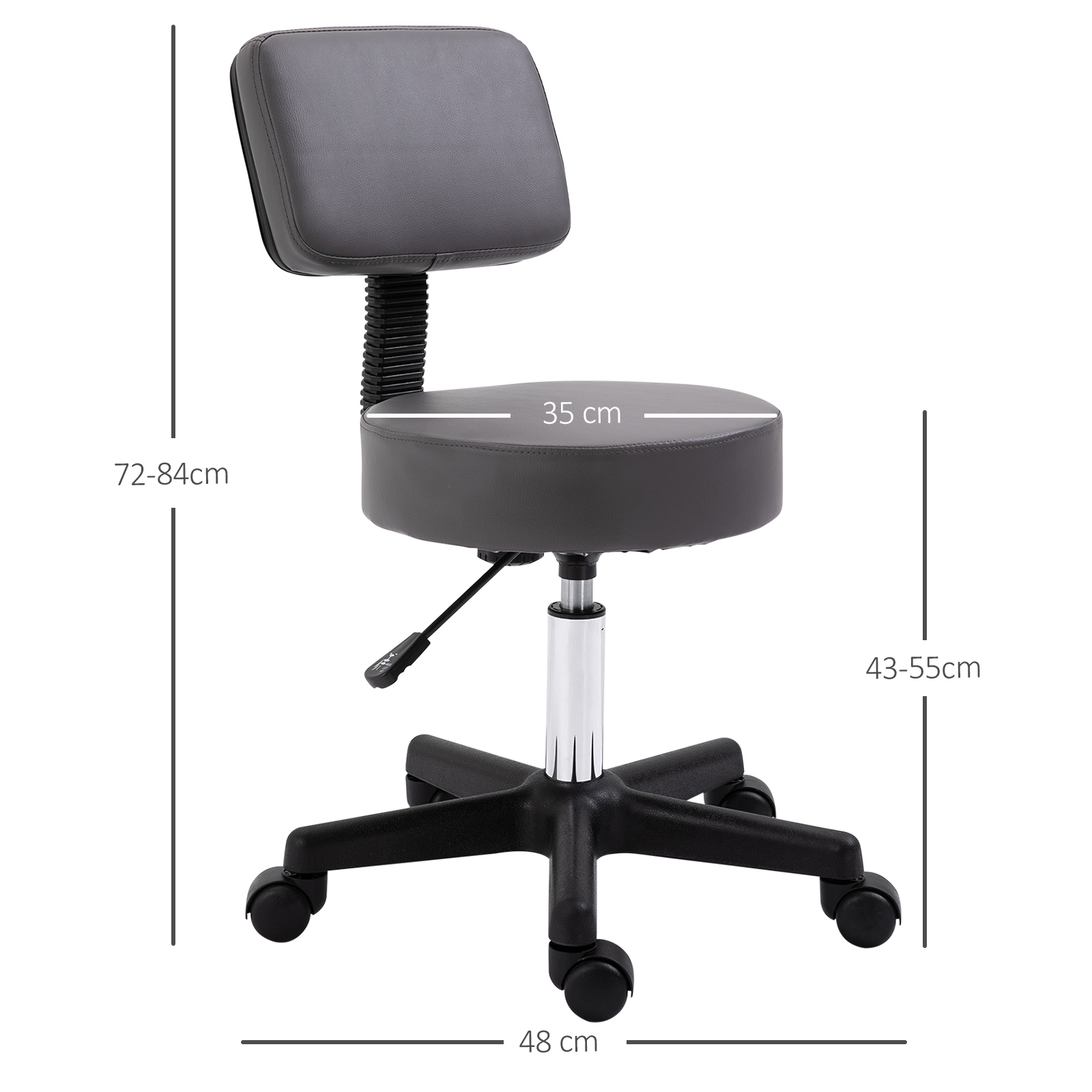 Salona taburete ar ritentiņiem, regulējams augstums, pelēka, Ø35 cm, 135 kg - Image 3