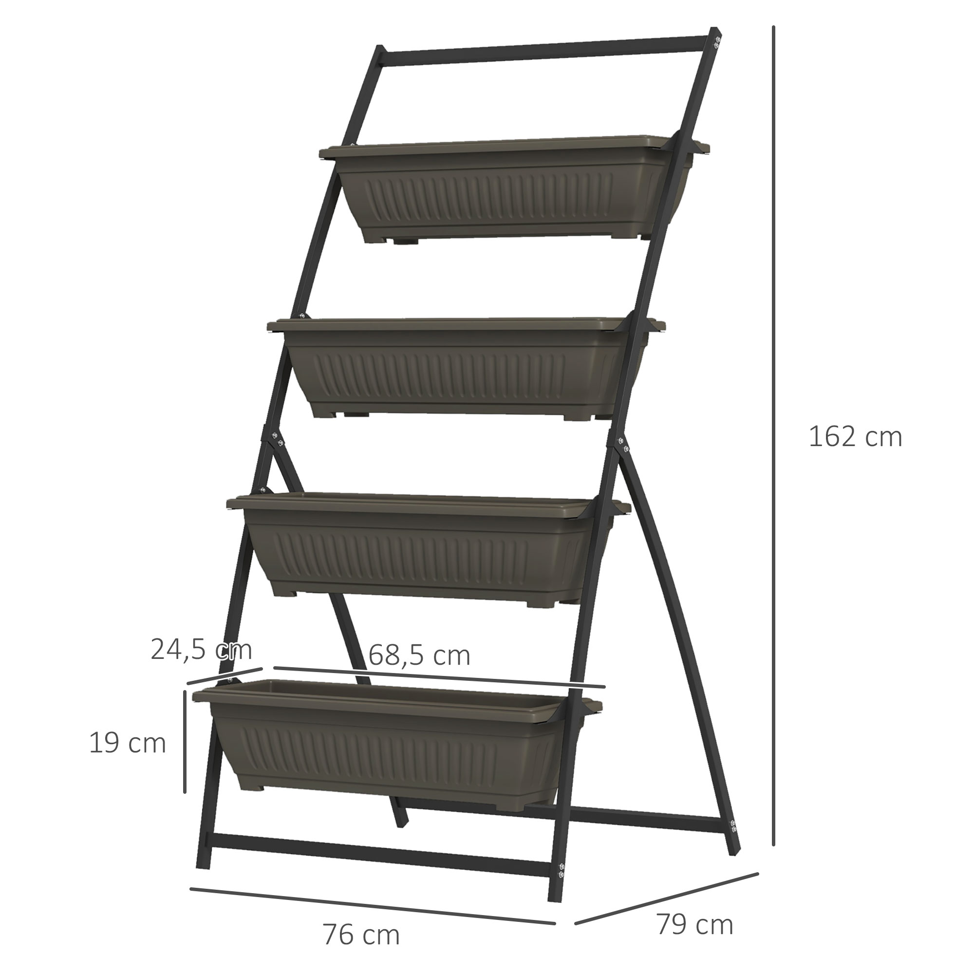 4 dalių gėlių stovas, tamsiai rudas, 76 x 79 x 162 cm - Image 3