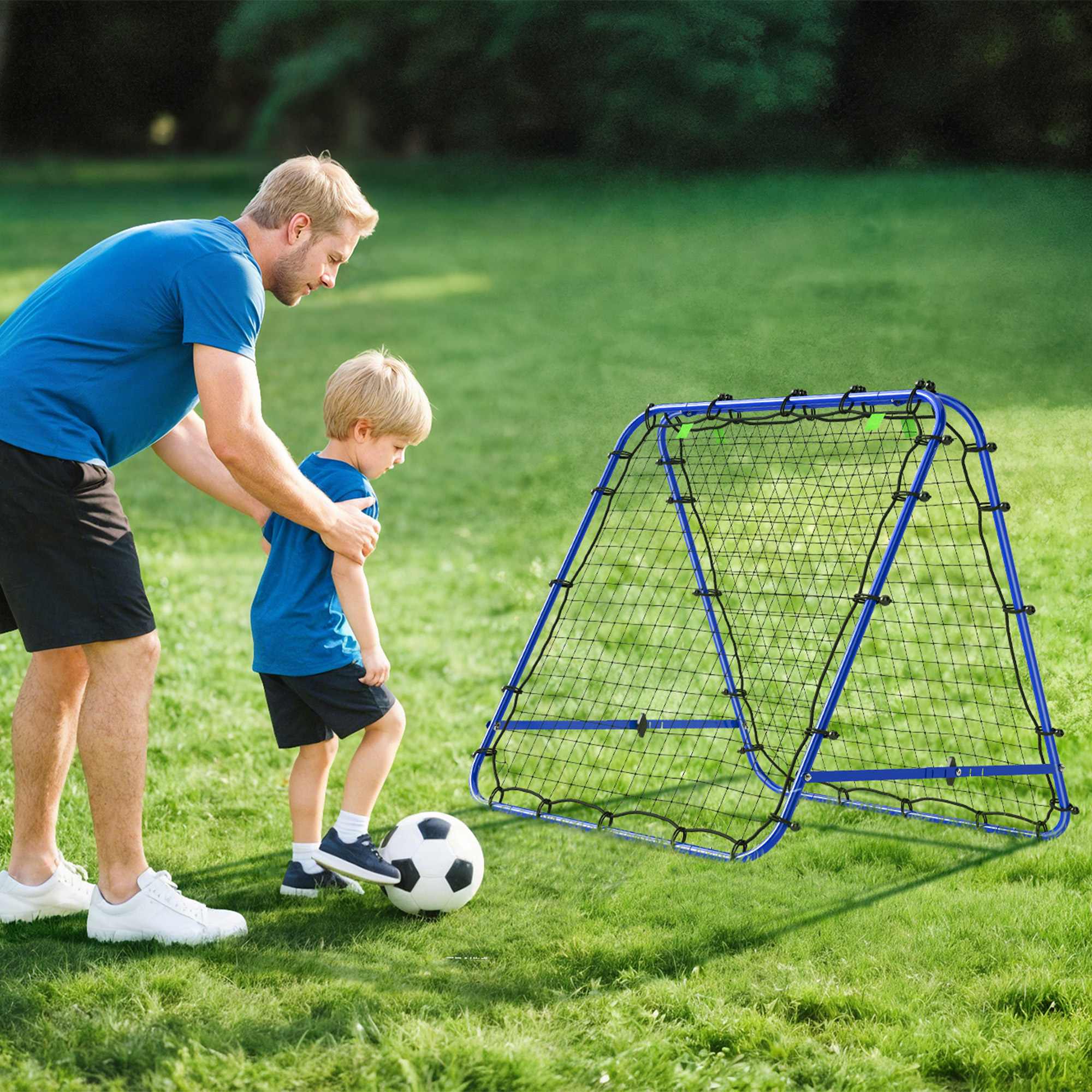 Kaksipuolinen jalkapallon rebounder säädettävällä kulmalla, sininen, 100 x 68-95 x 90 cm - Image 9