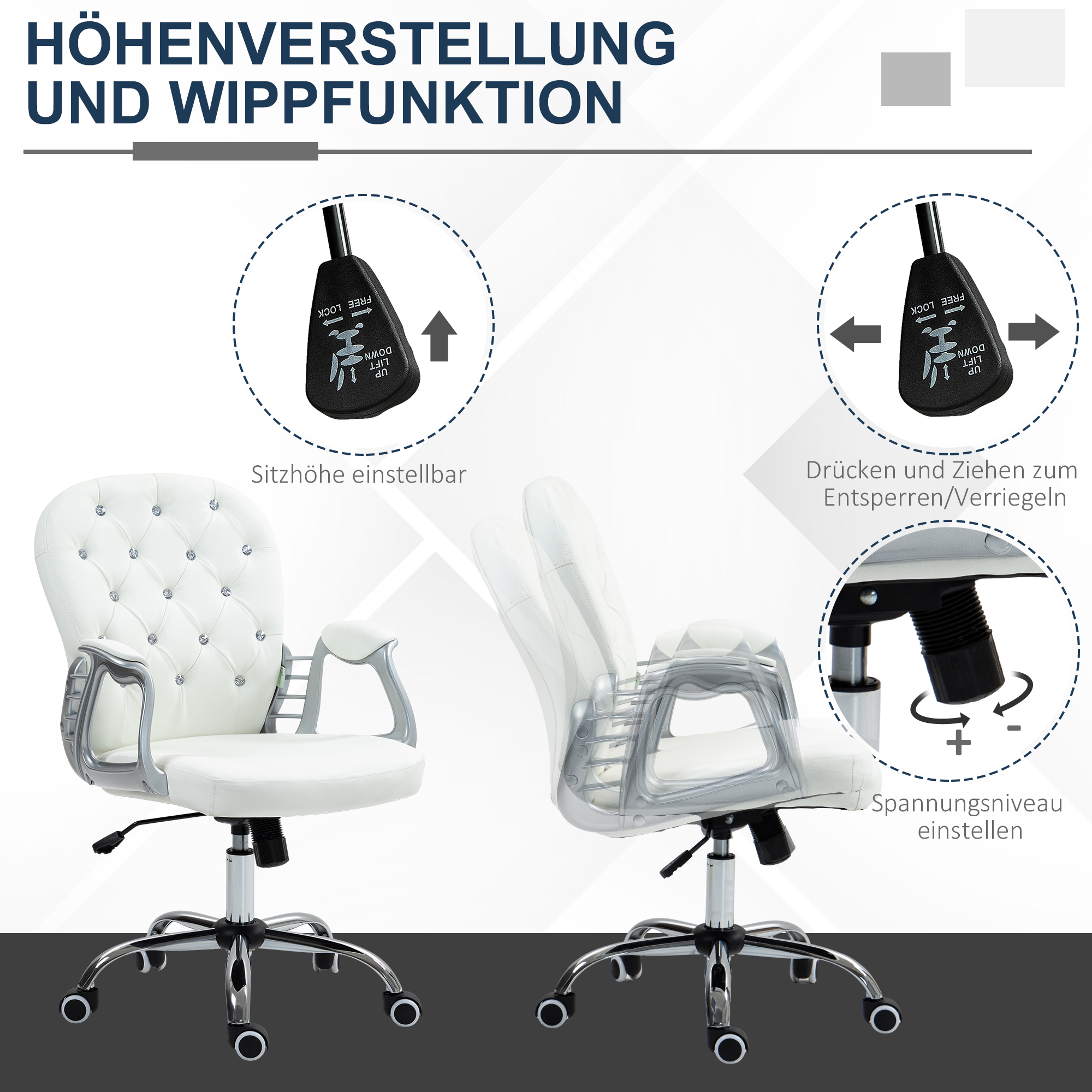 Biuro kėdė, ergonomiška, su porankiais, paminkštinta nugara, balta - Image 4