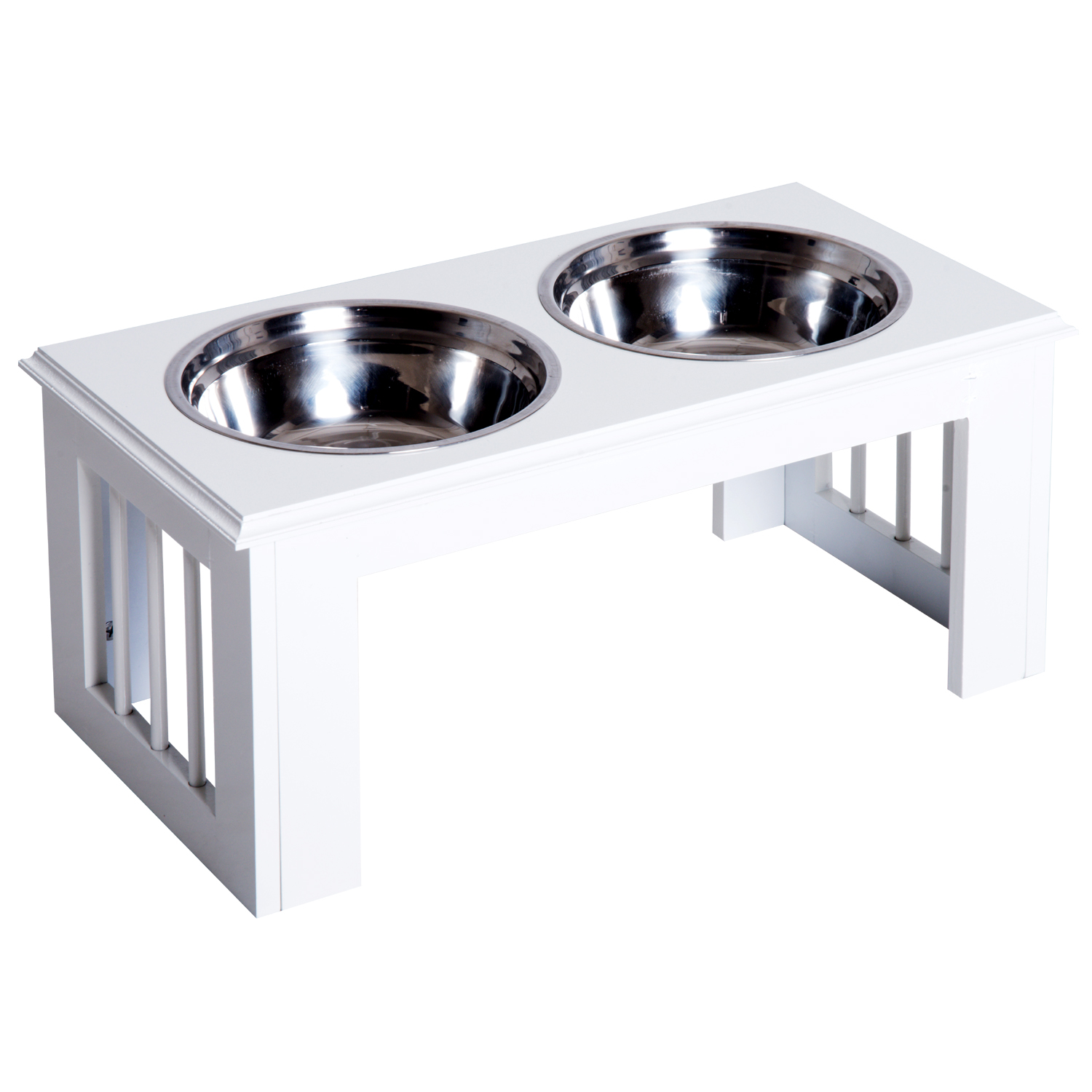 Koera söögijaam kaussidega, libisemiskindel, valge, 58,4 x 30,5 x 25,4 cm, 2 l iga kausi kohta
