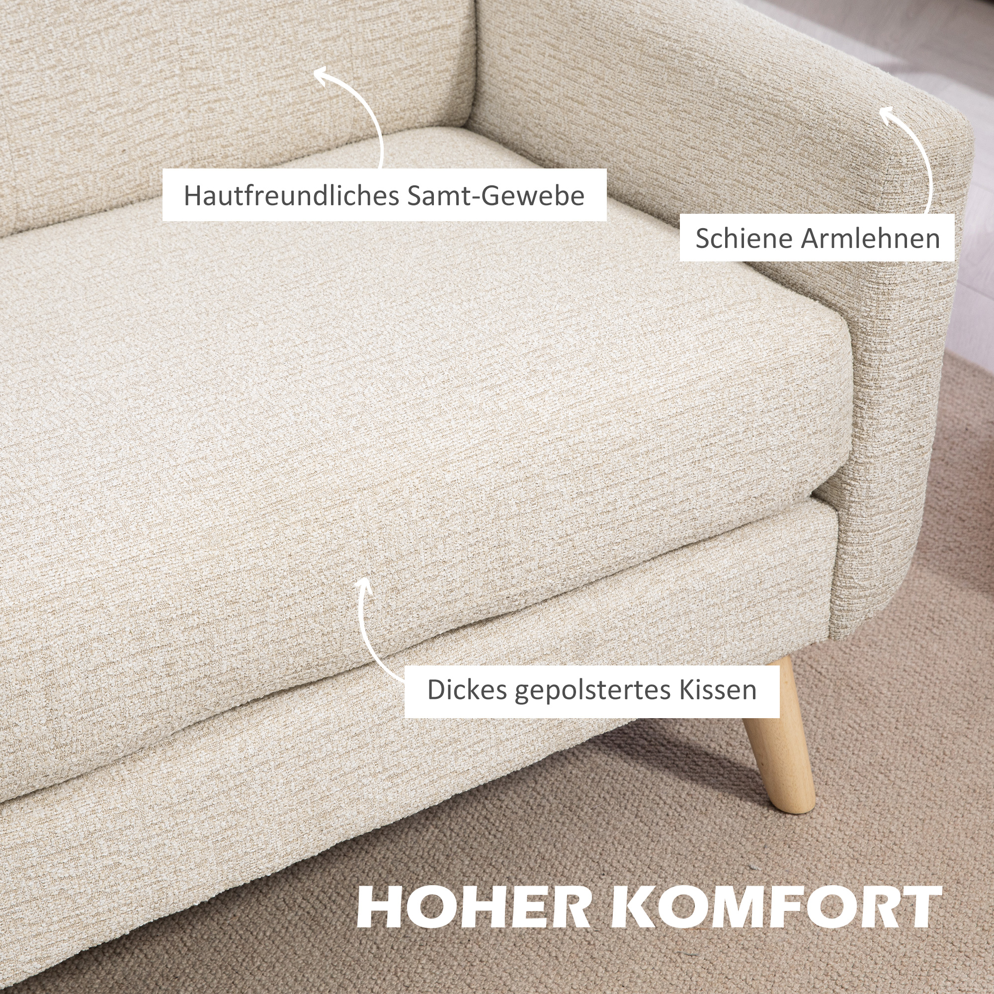 2 vietų sofa, smėlio, 134 x 71 x 82 cm - Image 5