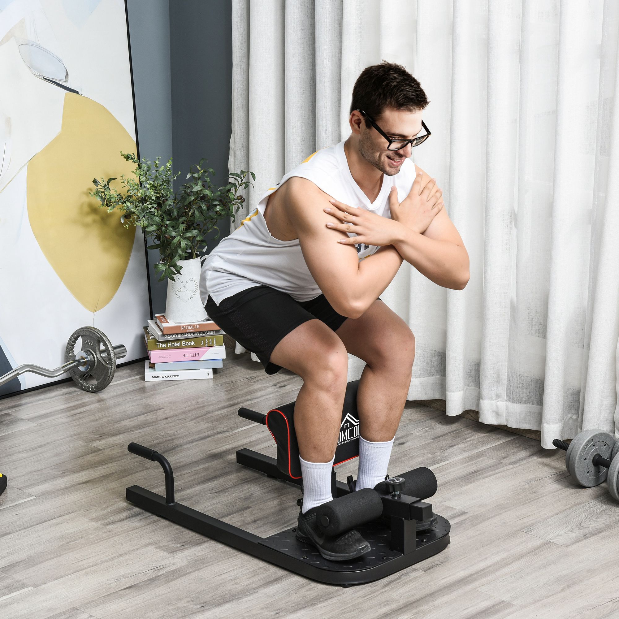 Sissy squat treniruoklis, 3 viename, juodas, 50 x 97 x 44,5–56,5 cm - Image 2